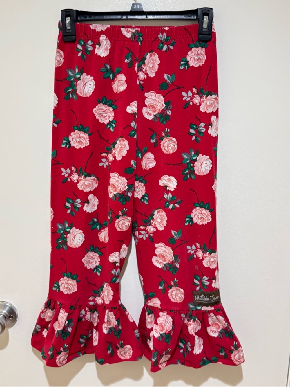 Matilda Jane Girls' Red Floral Big Ruffle Hem Pants Size 8